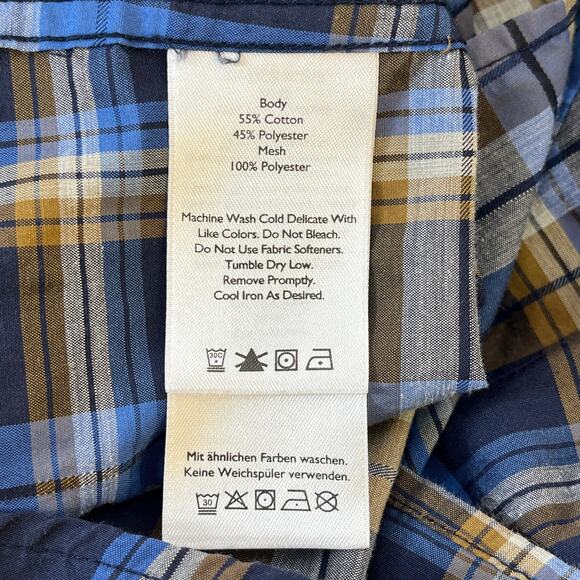 Eddie Bauer Travex Button Front Shirt Men's XL On The Go Poplin Blue Brown L/S - Picture 4 of 4